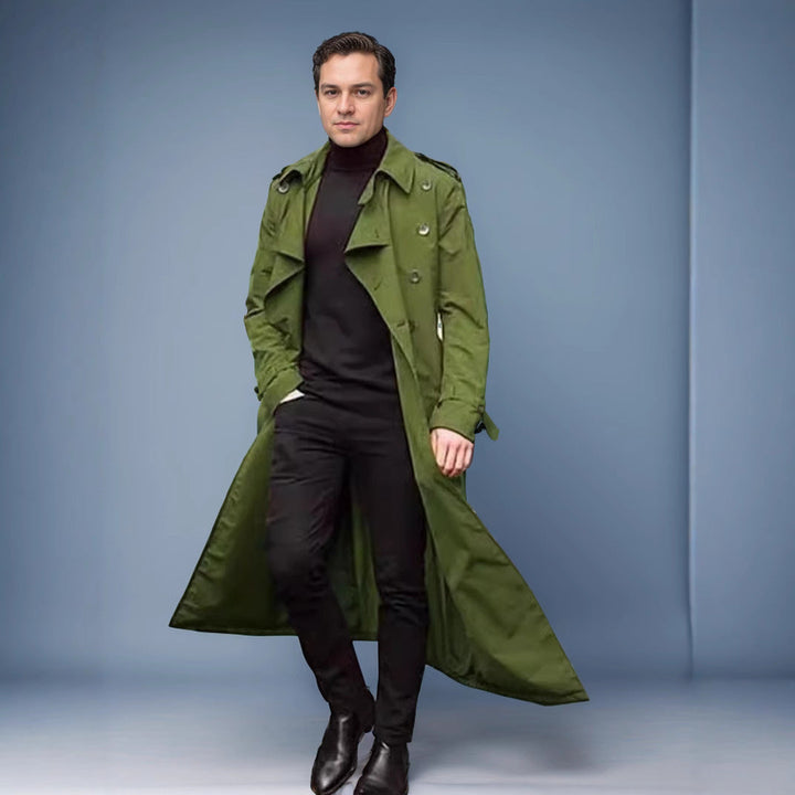 Męski Wodoodporny Długi Trench Płaszcz z Double Guzik Placket, Ramienny Pagony, i Regulowany Waist Belt