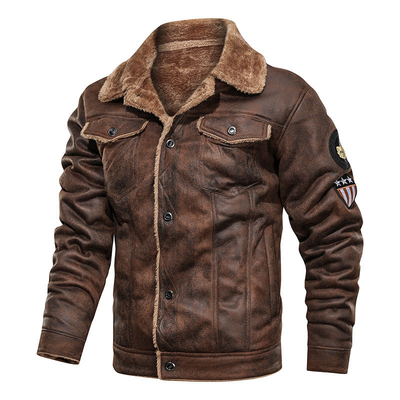 Męski suede kurtka z teddy podszewka i military naszywki