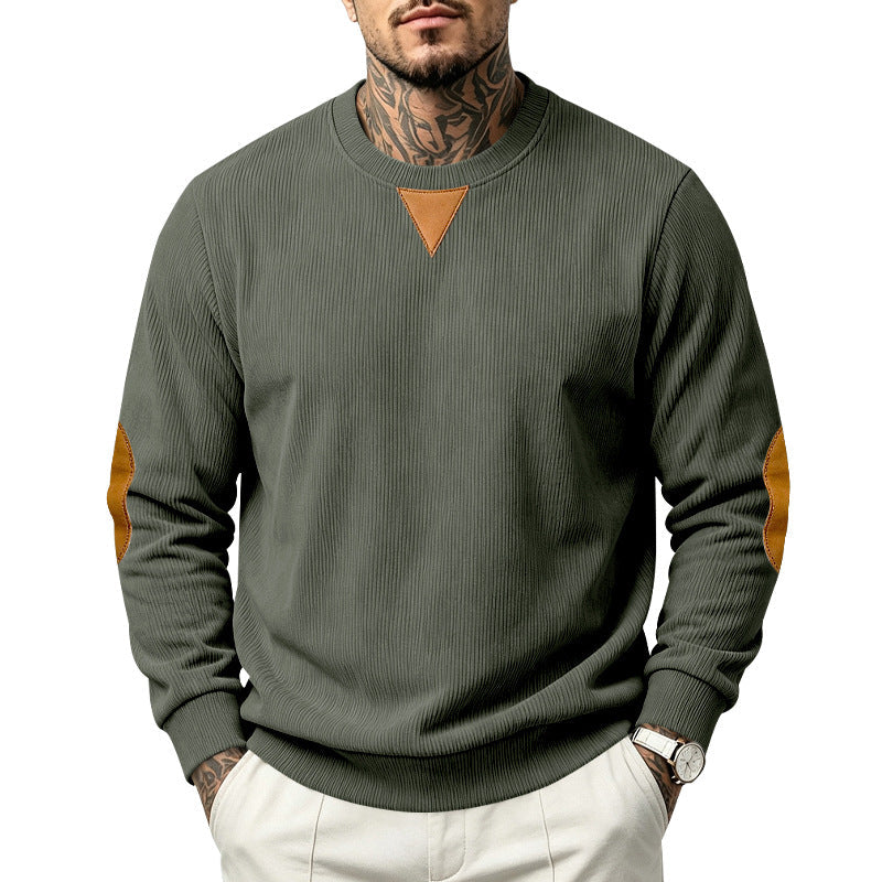 Męska Okrągły Dekolt Bluza z delikatna rib structure i elbow patches