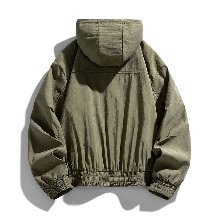 Męski Oversize Płótno Utility Hoodie Kurtka z Hidden Snap Guzik Placket i Kieszenie na zamek