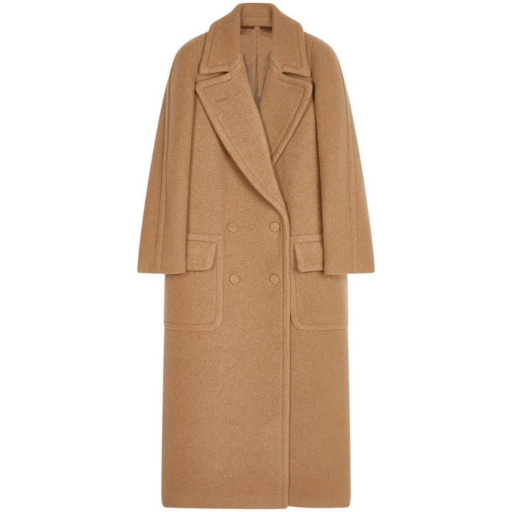 Damska Maxi dwurzędna Wool płaszcz z oversize Lapels i klapką kieszeniami Lumaza