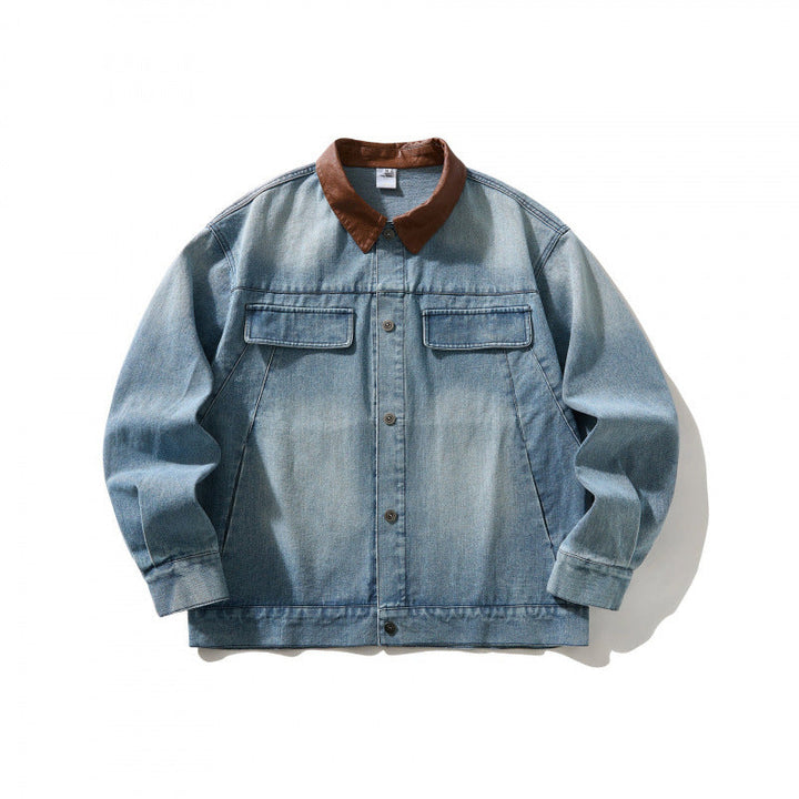 Męska denim kurtka w worker wygląd z kontrastowym kołnierzem