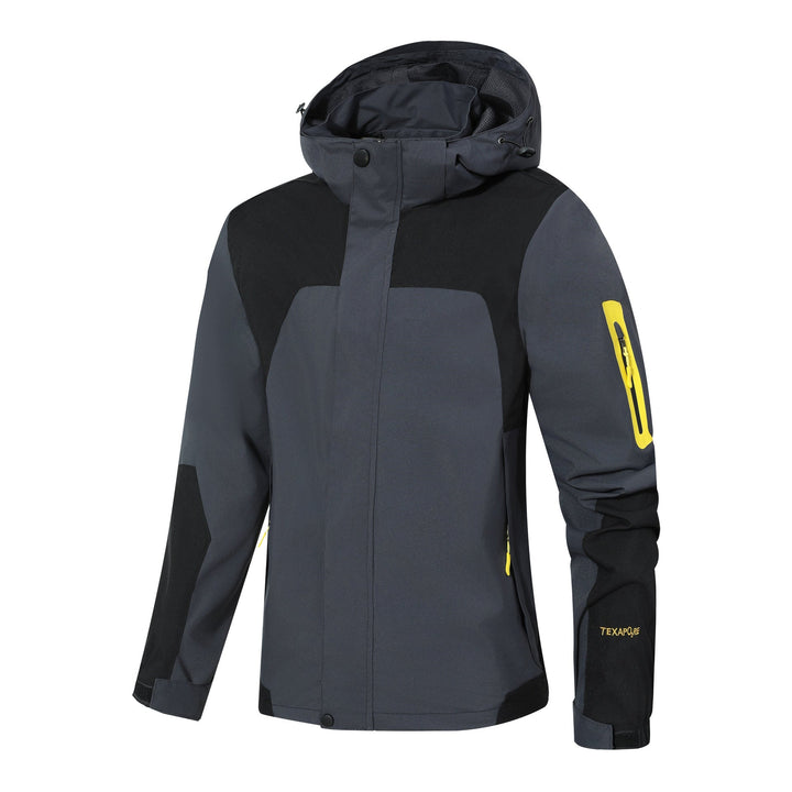 Męska wodoodporna kurtka softshell outdoorowy z kapturem, rękaw zamkiem kieszenią i wiatroszczelna membrana