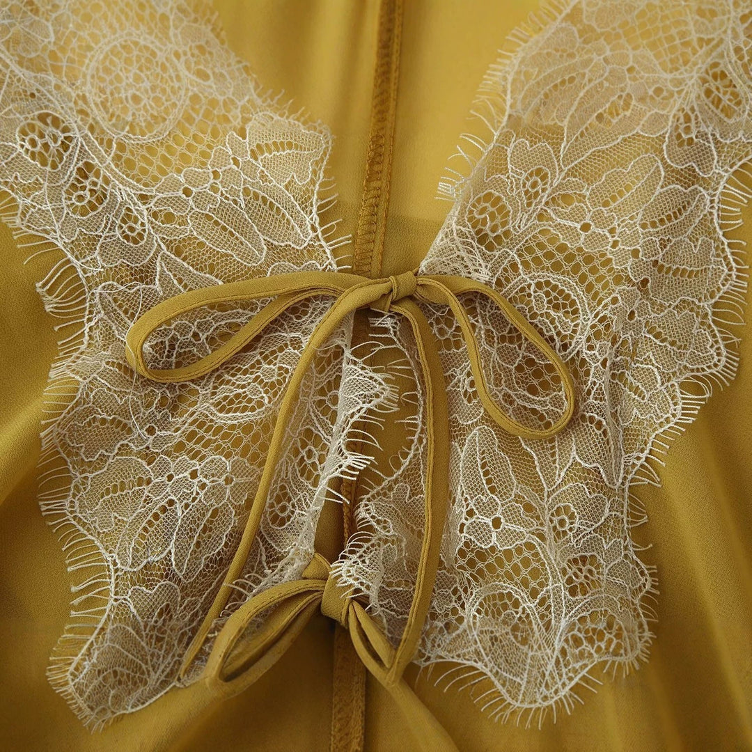 Damska lekka Chiffon kimono z Lace Trim i wiązanym paskiem Lumaza