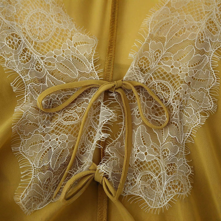Damska lekka Chiffon kimono z Lace Trim i wiązanym paskiem Lumaza