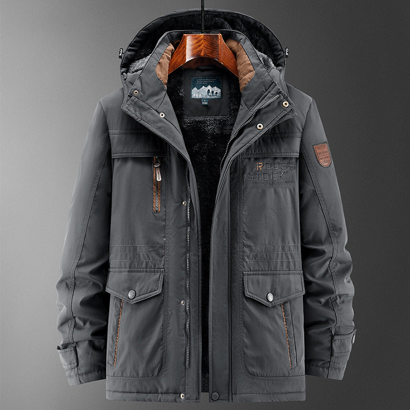 Męski Solidny Ocieplany Field Parka z Teddy Podszewka, Kaptur, i Multi-funkcjonalny Kieszenie