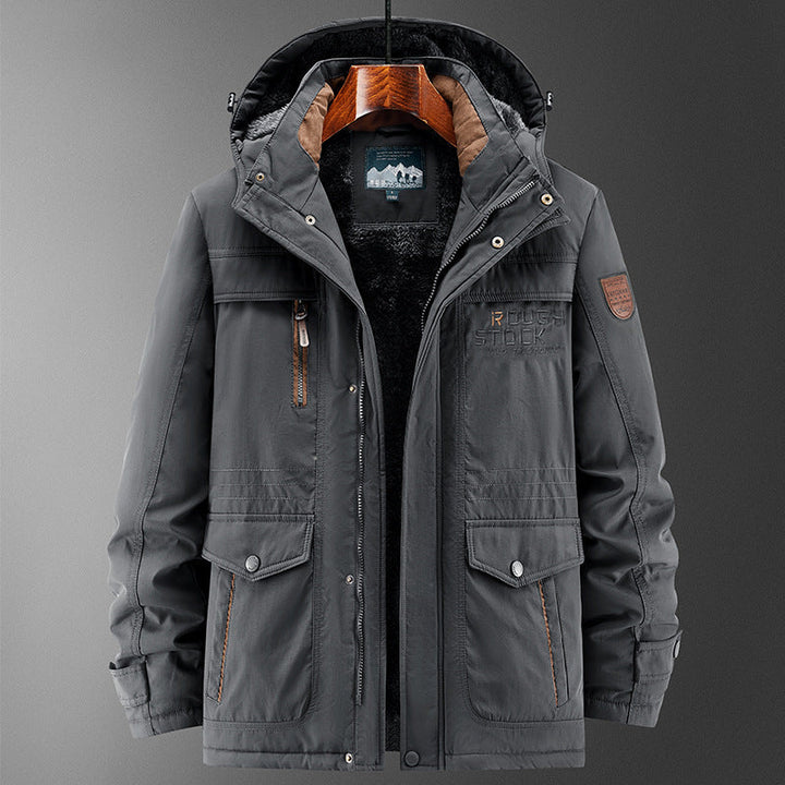 Męski Solidny Ocieplany Field Parka z Teddy Podszewka, Kaptur, i Multi-funkcjonalny Kieszenie