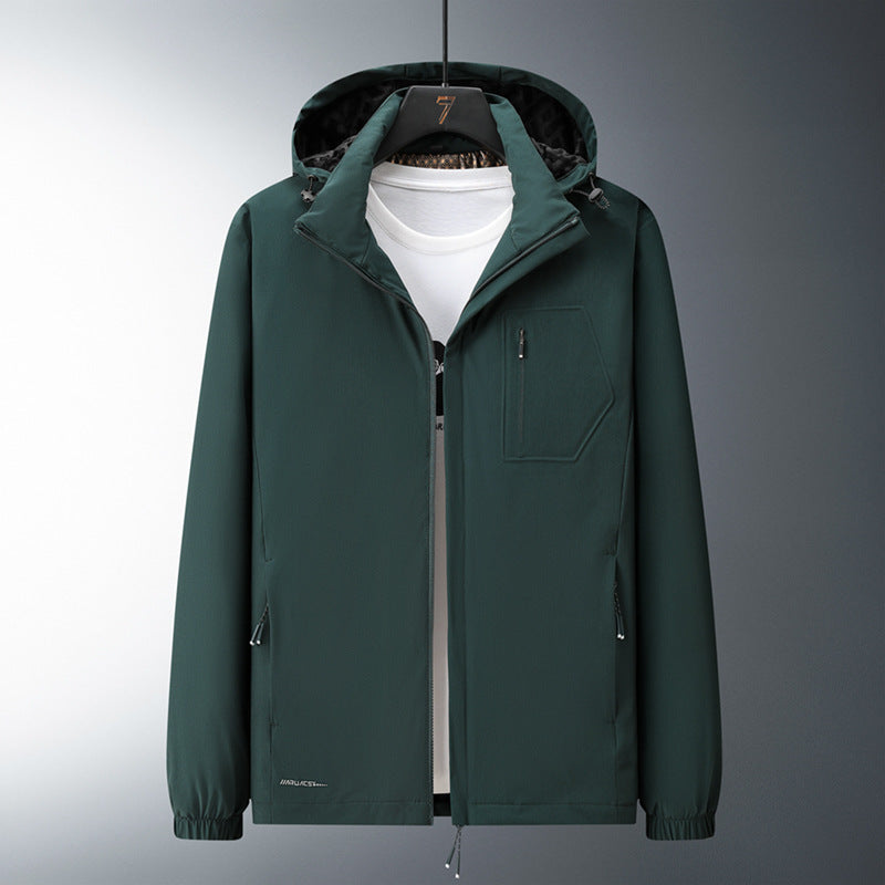 Męska miejski Mwimalist softshell bluza z kapturem kurtka z ukrytym zamkiems i elastycznym dołem