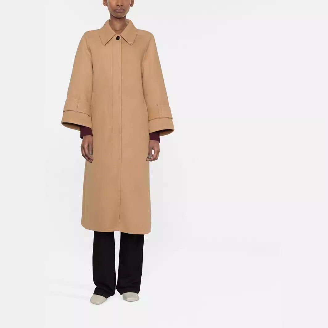 Damska Maxi Length mieszanka wełny płaszcz z Extra długa, boxy rękawami Lumaza
