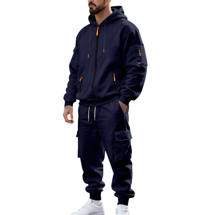 Męska nano miejski funkcjonalny cargo sweat set z bluza z kapturem, zippered Kieszenie, i tapered cargo jogger