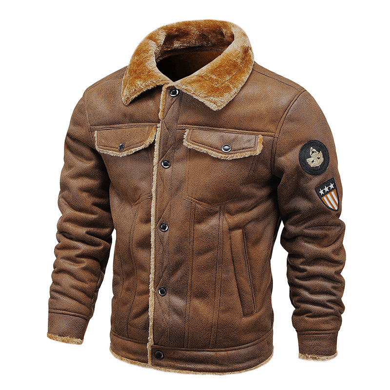 Męska pilot kurtka z synthetic skóra z teddy fur lwwg i naszywka