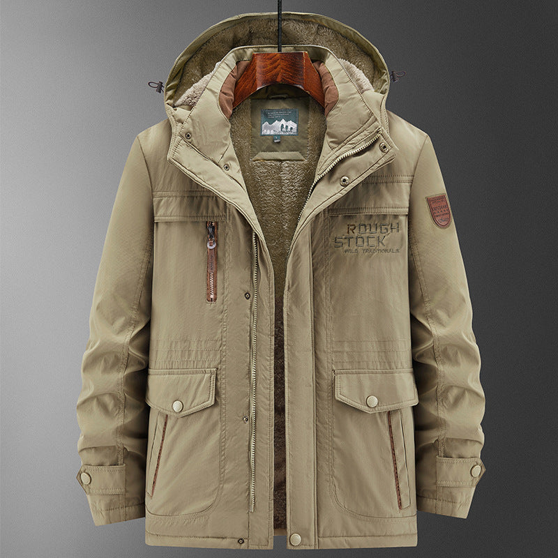 Męski Solidny Ocieplany Field Parka z Teddy Podszewka, Kaptur, i Multi-funkcjonalny Kieszenie