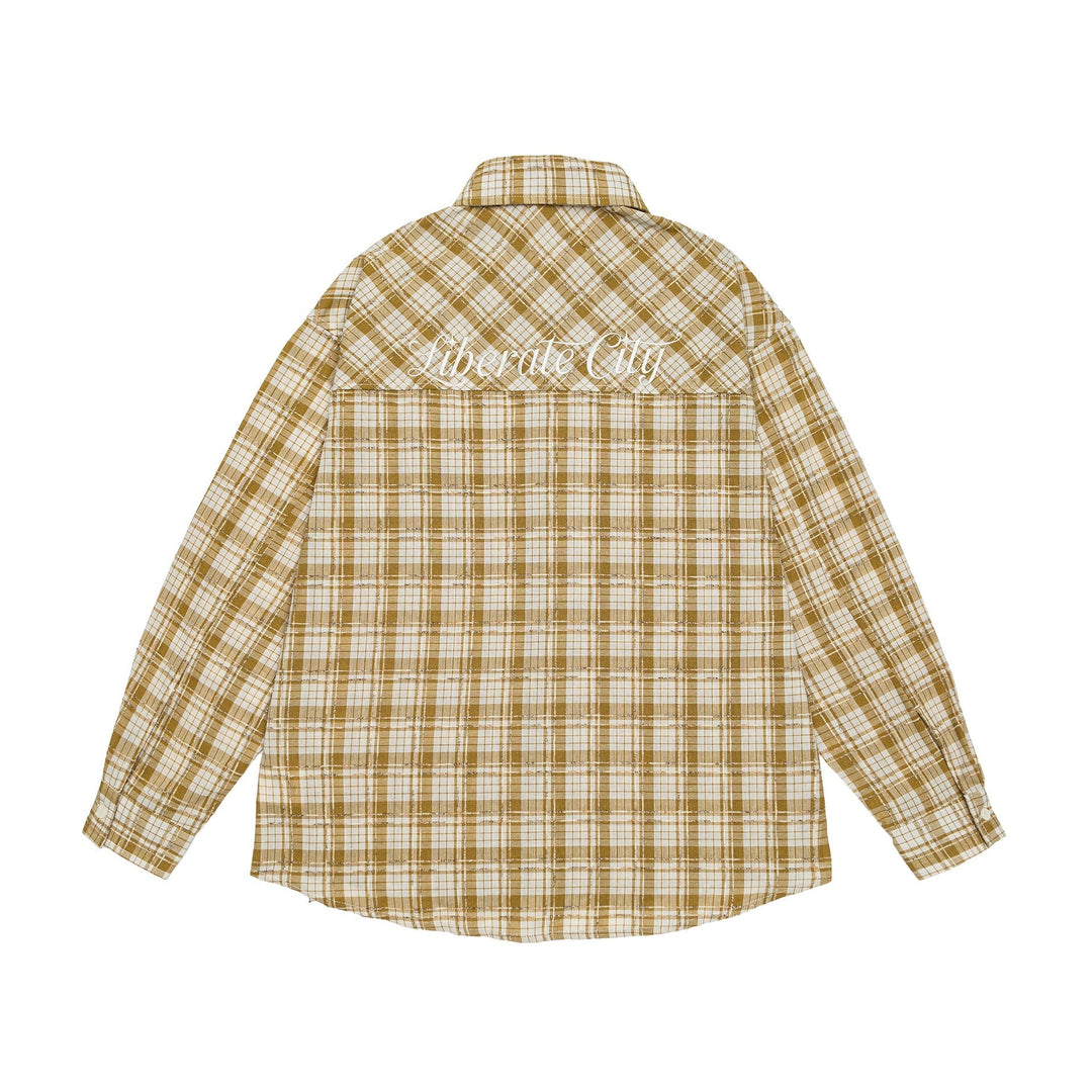 Unisex Oversize Kurtka koszulowa w checkered bawełna wygląd z zaokrąglony Dół i breast kieszeń