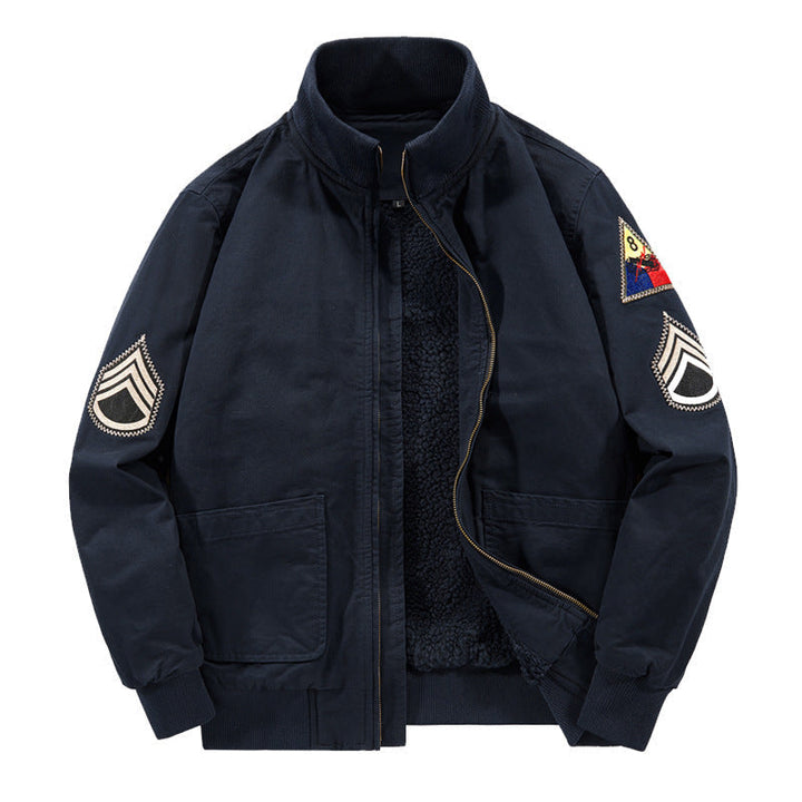 Męski Flight Kurtka z Sherpa Podszewka, Embroidered Naszywany Szczegóły, i Ribbed Dół