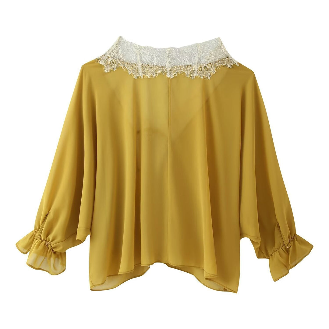 Damska lekka Chiffon kimono z Lace Trim i wiązanym paskiem Lumaza
