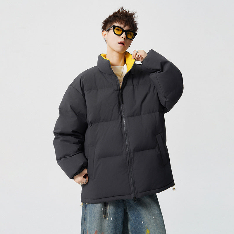 Męski Krótki Krój Oversized Pikowany Kurtka z Wysoki kołnierz