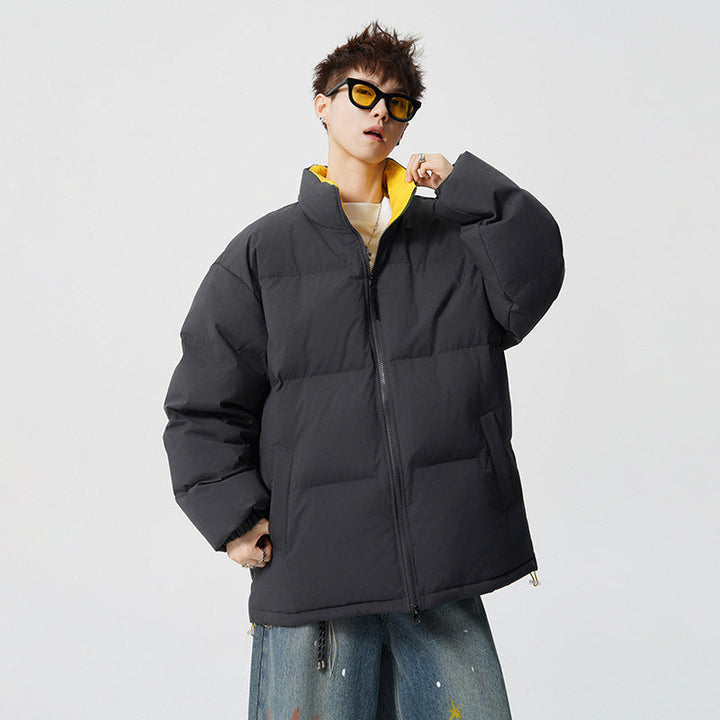 Męski Krótki Krój Oversized Pikowany Kurtka z Wysoki kołnierz