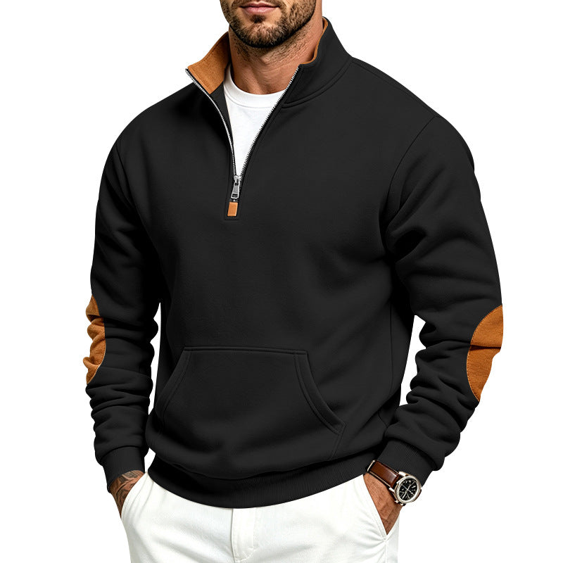 Męska bluza z half zamek, Stójka i elbow patches
