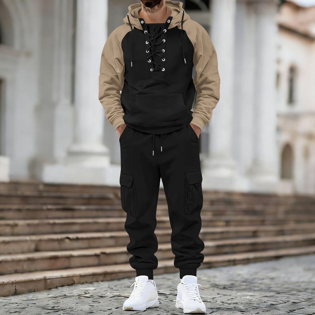 Męska z kapturem bluza z przód laced listwa, raglanowy Rękawy, i kieszeń kangurka