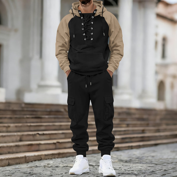 Męska z kapturem bluza z przód laced listwa, raglanowy Rękawy, i kieszeń kangurka