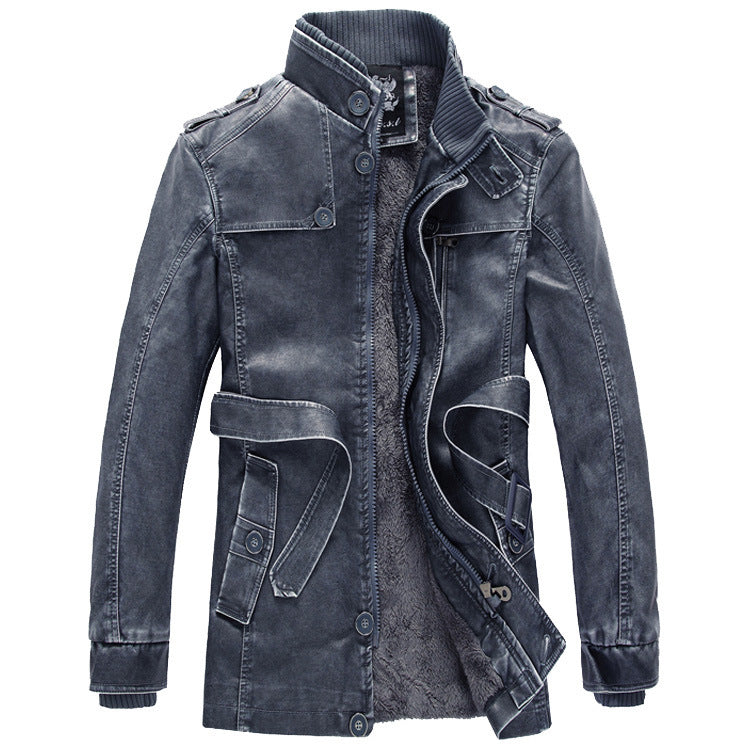 Męska ocieplana utility denim kurtka z wysoki stójką