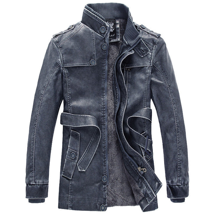 Męska ocieplana utility denim kurtka z wysoki stójką