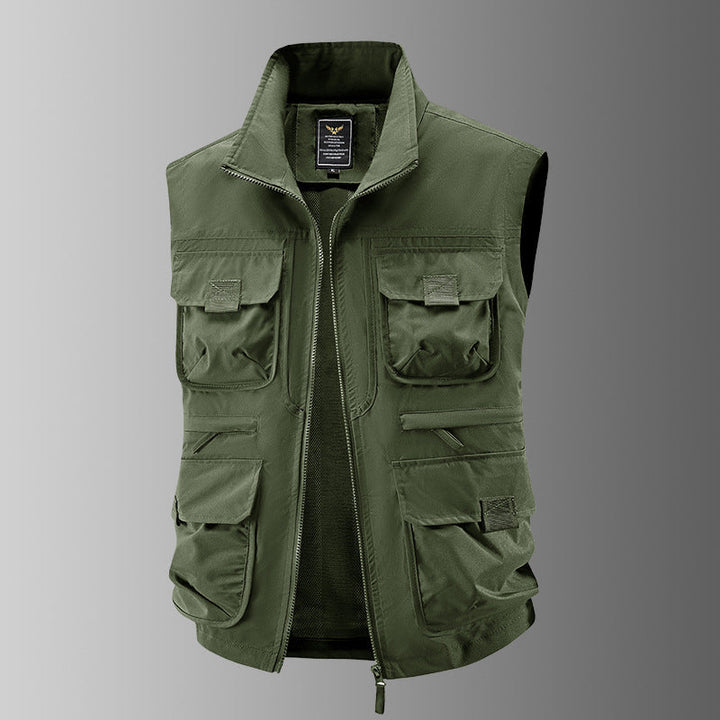 Męska outdoorowy utility kamizelka z multiple kieszeniami, rewdlaced wserts, i przód zamkiem