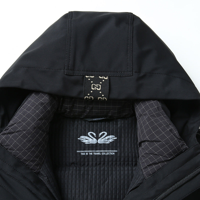 Męski Softshell Parka z Pikowany Termiczny Podszewka i Kaptur