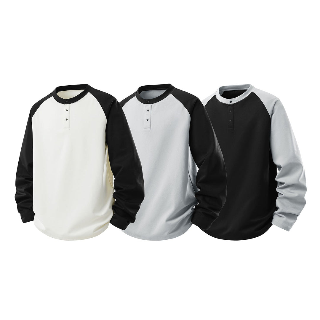 Herren Langarm-Henley-Bluza mit Raglanowyärmeln, Relaxed-Krój und Knopfleiste