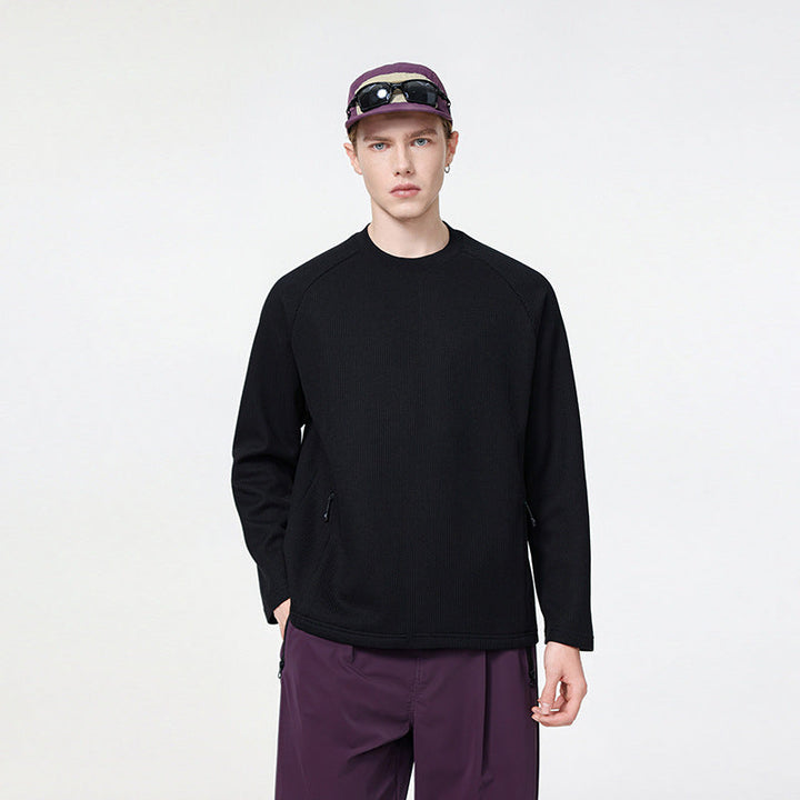 Męska waffle structure termiczny bluza z raglanowy Rękawy i zippered Kieszenie