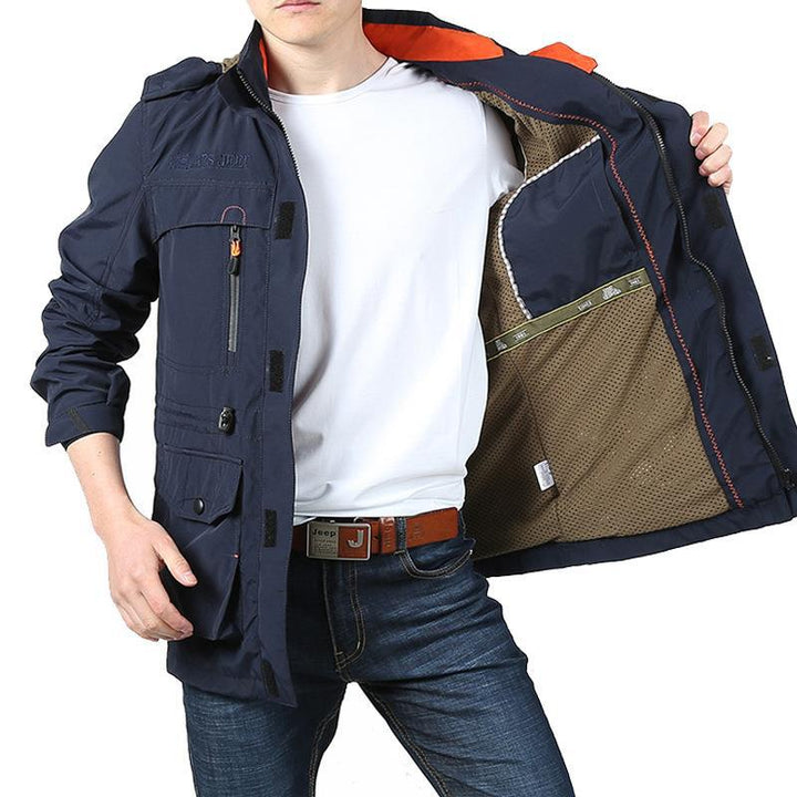 Męski Utility Kurtka field z Kaptur, Multifunction Kieszenie i Drawstring Waist