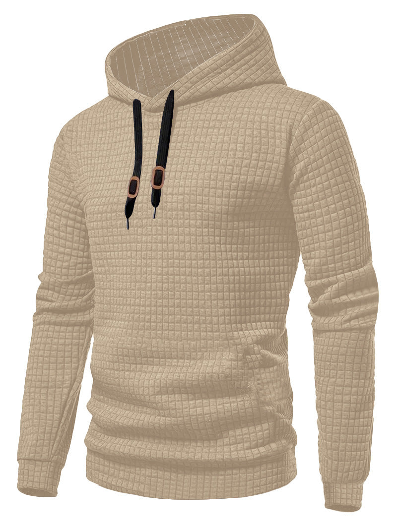 Męska pikowana bluza z kapturem z rectangular quilting, ściągacz i prążkowane mankiety