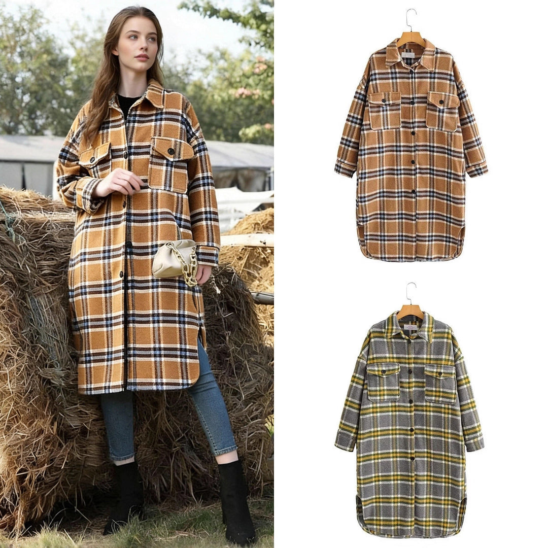 Damska Oversize Kratka Kurtka koszulowa w Longline Krój z Patch Kieszenie na piersi