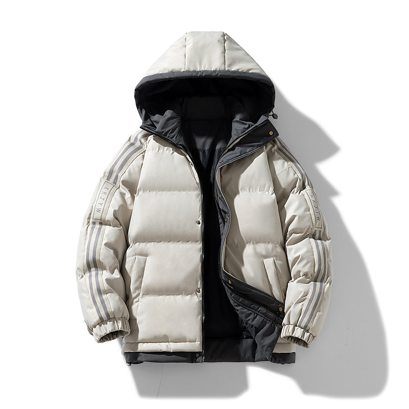 Męska sportowa pikowana kurtka z kapturem z two-way zamek, ściągacz, i reflective shoulder stripes