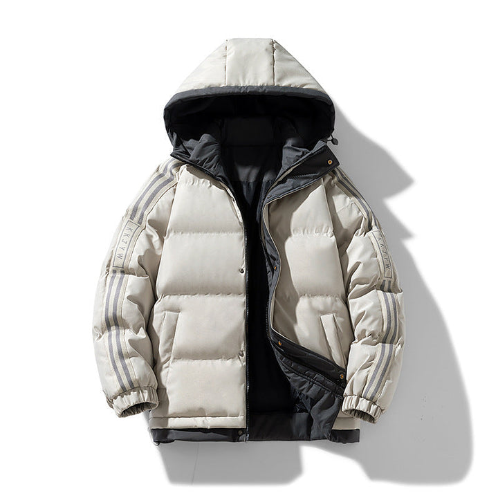 Męska sportowa pikowana kurtka z kapturem z two-way zamek, ściągacz, i reflective shoulder stripes