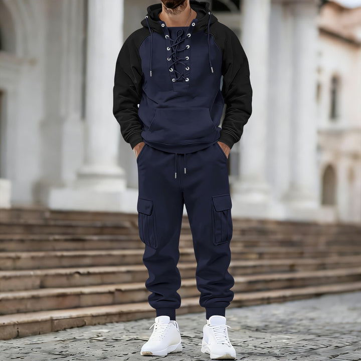 Męska z kapturem bluza z przód laced listwa, raglanowy Rękawy, i kieszeń kangurka