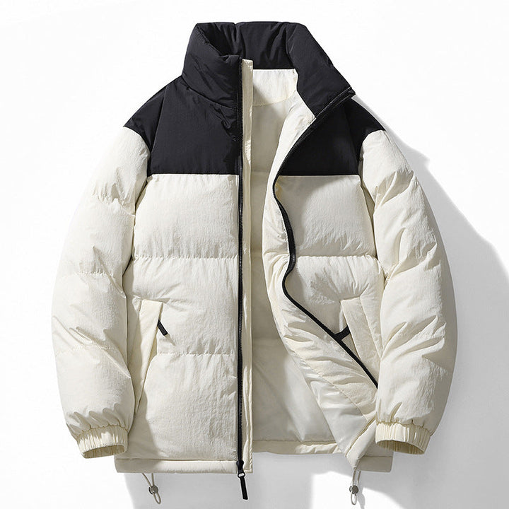 Męski Ocieplany Pikowany Kurtka z Wysoki kołnierz, Drawstring Dół i Kontrastowy Panel