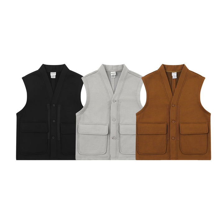 Unisex Utility Kamizelka z V-Neck, large kieszenie z klapkami i Listwa guzikowa