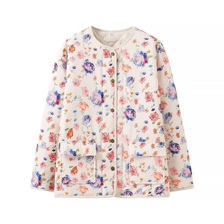 Damska pikowana Transitional kurtka z Round Neckline, Snap guzikami Closure i z naszywanymi kieszeniami Lumaza