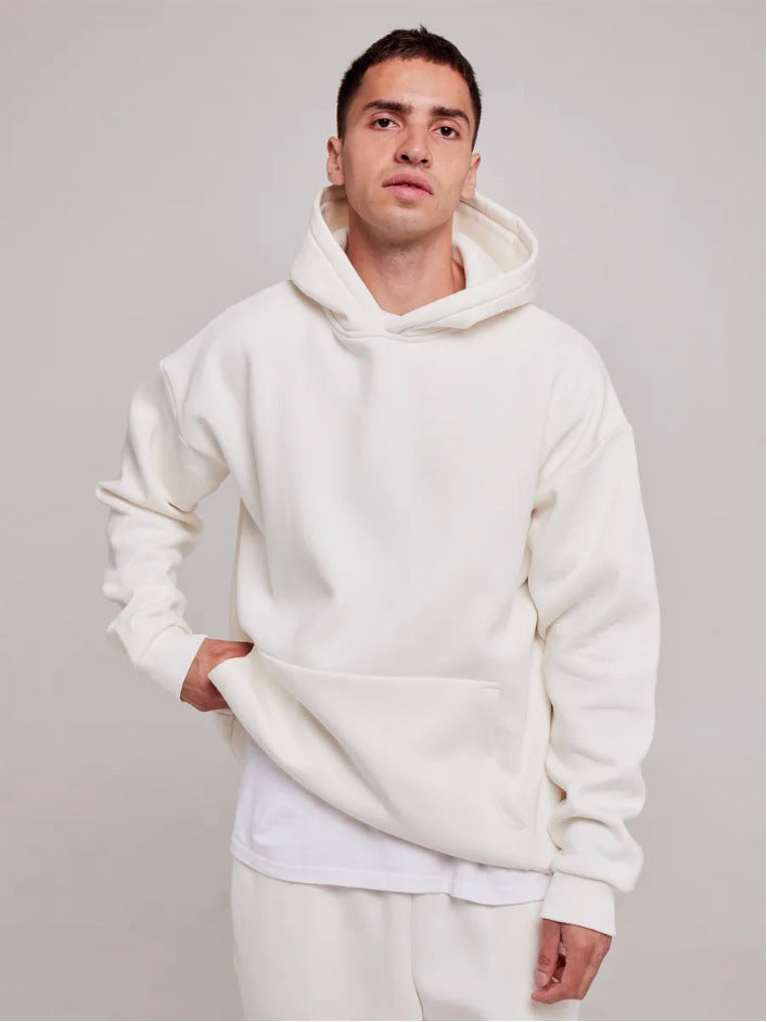 Męska heavy polar boxy bluza z kapturem z deep shoulder drop reinforced kaptur i kieszeń kangurka