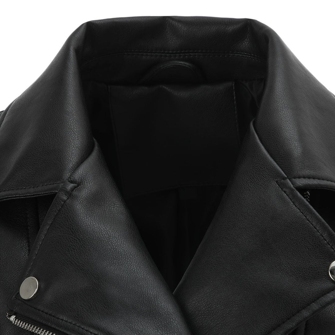Damska taliowana Biker kurtka in skórzany wygląd z Asymmetrical zamkiem błyskawicznym i Decorative Seams Lumaza