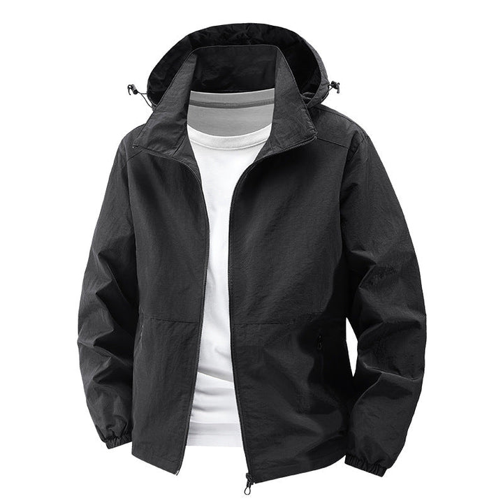 Męska packable wiatroszczelna softshell kurtka z kapturem z regulowany kaptur