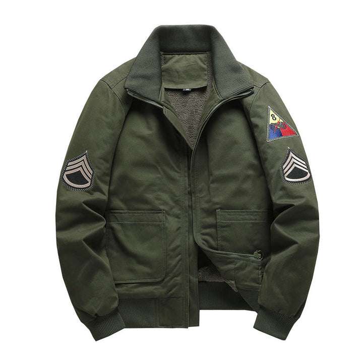 Męski Flight Kurtka z Sherpa Podszewka, Embroidered Naszywany Szczegóły, i Ribbed Dół