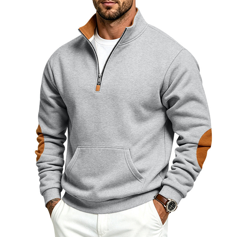 Męska bluza z half zamek, Stójka i elbow patches