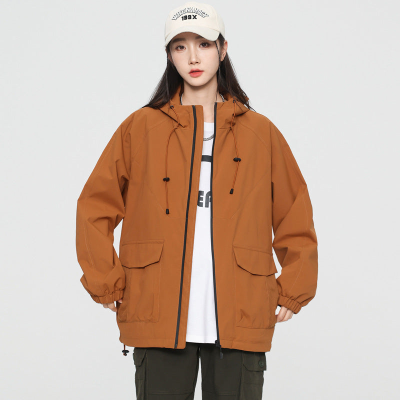 Damska oversize Windbreaker kurtka z kapturem i Cargo kieszeniami Lumaza