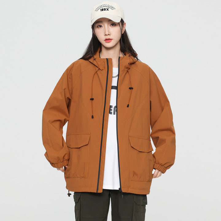Damska oversize Windbreaker kurtka z kapturem i Cargo kieszeniami Lumaza