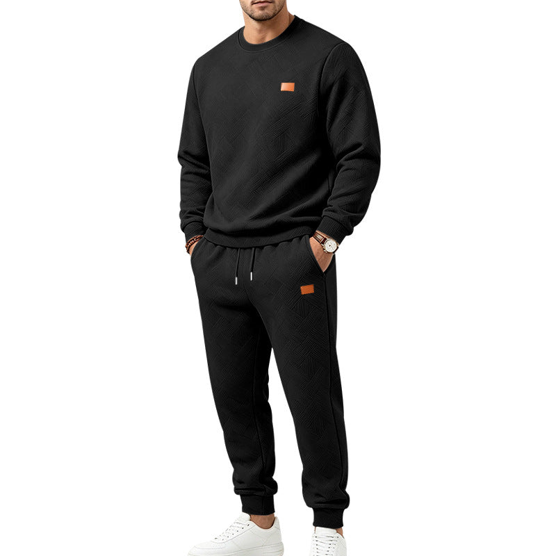Męska Patterned Komfort Sweat Set z Okrągły Dekolt Bluza i Ściągacz Jogging Spodnie