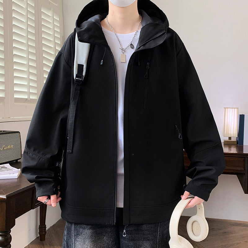 Męska Boxy Z kapturem Kurtka softshell z Ukryty Zamek, Multifunctional Kieszenie na zamek &amp; Oversize Krój