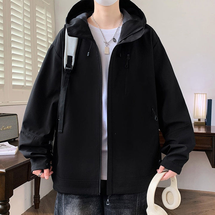 Męska Boxy Z kapturem Kurtka softshell z Ukryty Zamek, Multifunctional Kieszenie na zamek &amp; Oversize Krój