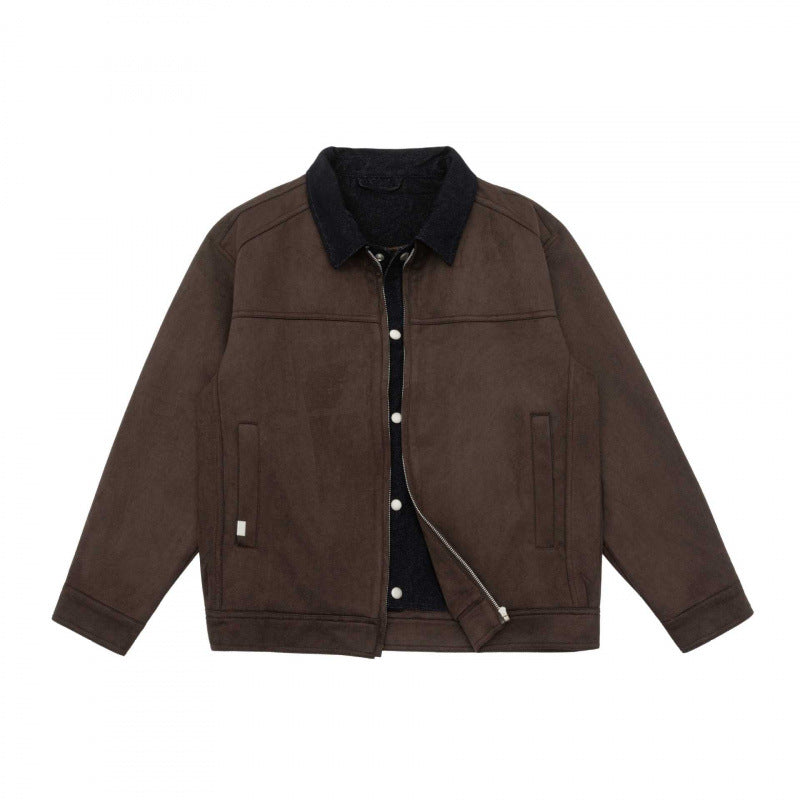 Męska boxy zamkiem Blouson kurtka z Cord kołnierzem i Mwimalist boczne kieszeniami